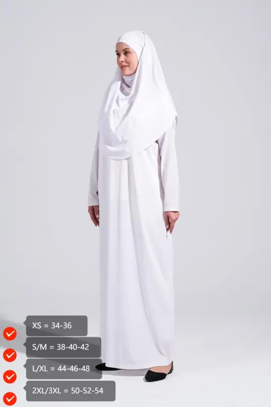 Kadın Beyaz Pratik Tek Parça Kaymaz Başörtülü Kolay Giyilebilen Mevlüt Namaz Elbisesi-Çantalı _2133 - 00200 Beyaz - 2