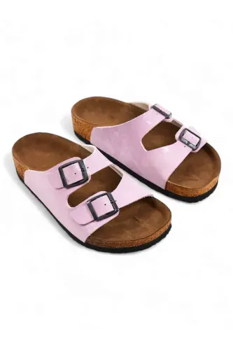 Çocuk Genç Unisex Ortopedik Tabanlı Terlik Çift Bantlı Tokalı Günlük Rahat Ev & Dışarı Terliği - Pudra Pembe - 3