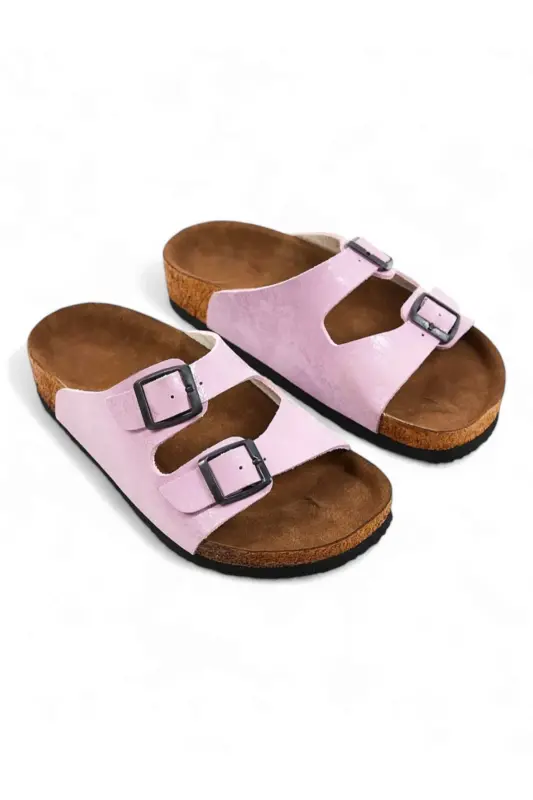 Çocuk Genç Unisex Ortopedik Tabanlı Terlik Çift Bantlı Tokalı Günlük Rahat Ev & Dışarı Terliği - Pudra Pembe - 3