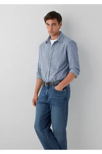 Çizgili Gömlek Slim Fit / Dar Kesim 0211404-91333 - Mavi-91333 - 2