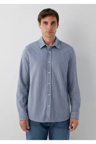 Çizgili Gömlek Slim Fit / Dar Kesim 0211404-91333 - Mavi-91333 - 3