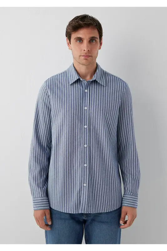 Çizgili Gömlek Slim Fit / Dar Kesim 0211404-91333 - Mavi-91333 - 3