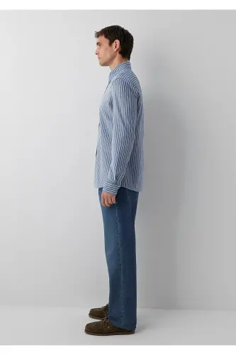 Çizgili Gömlek Slim Fit / Dar Kesim 0211404-91333 - Mavi-91333 - 4