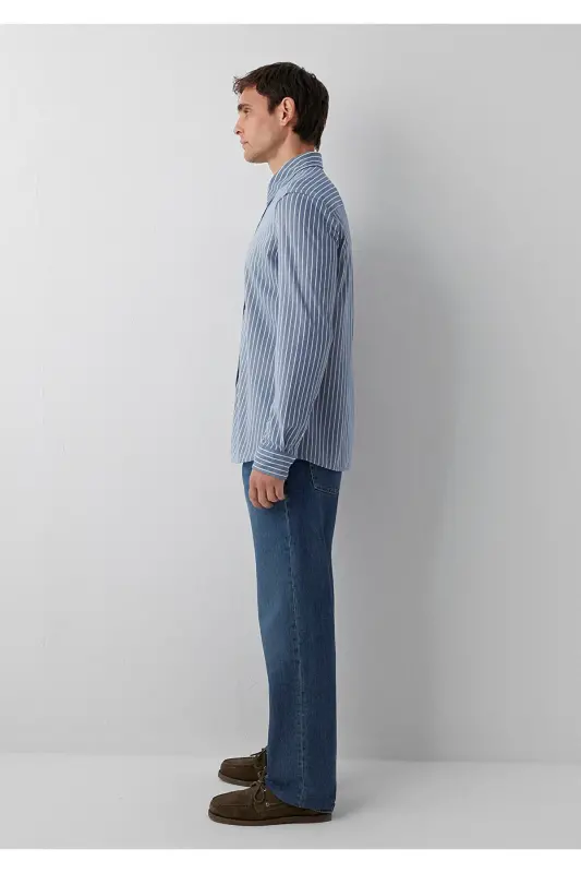 Çizgili Gömlek Slim Fit / Dar Kesim 0211404-91333 - Mavi-91333 - 4