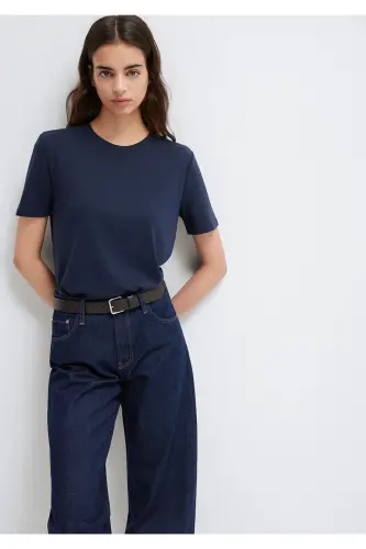 Lacivert Basic Tişört Semi Slim Fit / Yarı Dar Kesim 1612916-86623 - Mavi-86623 - 2