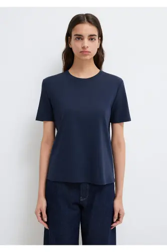 Lacivert Basic Tişört Semi Slim Fit / Yarı Dar Kesim 1612916-86623 - Mavi-86623 - 3