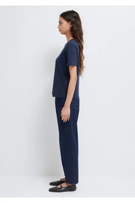 Lacivert Basic Tişört Semi Slim Fit / Yarı Dar Kesim 1612916-86623 - Mavi-86623 - 4