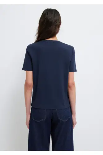 Lacivert Basic Tişört Semi Slim Fit / Yarı Dar Kesim 1612916-86623 - Mavi-86623 - 5