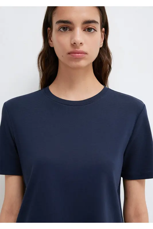 Lacivert Basic Tişört Semi Slim Fit / Yarı Dar Kesim 1612916-86623 - Mavi-86623 - 6
