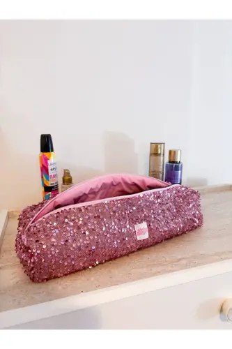 Pembe Payetli Saç Düzleştirici Çantası Pullu Pembe Airwrap Airstrait Uyumlu Seyahat Çantası - Pembe Payetli - 1
