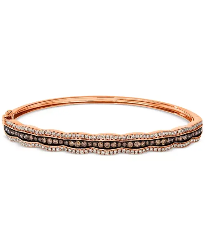 14k Oq qizil (Shuningdek, pushti va sariq qizil ranglarda ham mavjud)-Pushti qizil rangda 1-7/8 karat ogʻirlikdagi Chokoladli olmos va toʻq sariq olmosli qirralangan bilakuzuk (bilakuzuk). - LE VIAN