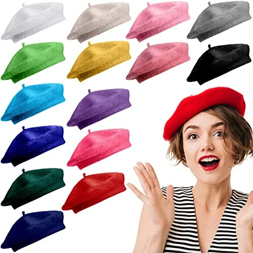 15 Pieces Women Wool Beret Hat Wool French Beret Hat Artist Cap Winter Solid Color Cap for Women(Multiple Color) - Honoson
