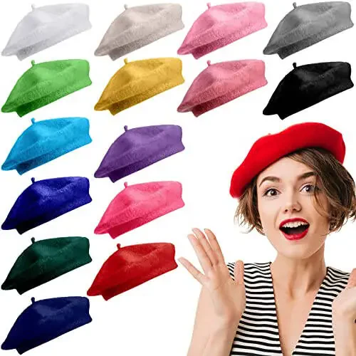 15 Pieces Women Wool Beret Hat Wool French Beret Hat Artist Cap Winter Solid Color Cap for Women(Multiple Color) - 1