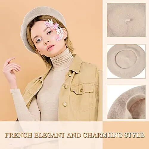 15 Pieces Women Wool Beret Hat Wool French Beret Hat Artist Cap Winter Solid Color Cap for Women(Multiple Color) - 2