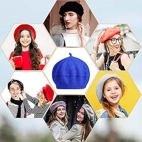 15 Pieces Women Wool Beret Hat Wool French Beret Hat Artist Cap Winter Solid Color Cap for Women(Multiple Color) - 5