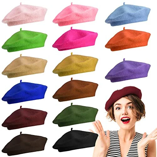 15 Pieces Women Wool Beret Hat Wool French Beret Hat Artist Cap Winter Solid Color Cap for Women (Elegant Color) - Honoson