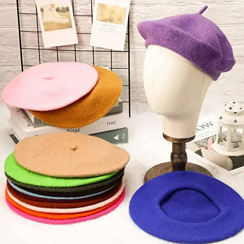 15 Pieces Women Wool Beret Hat Wool French Beret Hat Artist Cap Winter Solid Color Cap for Women (Elegant Color) - 6