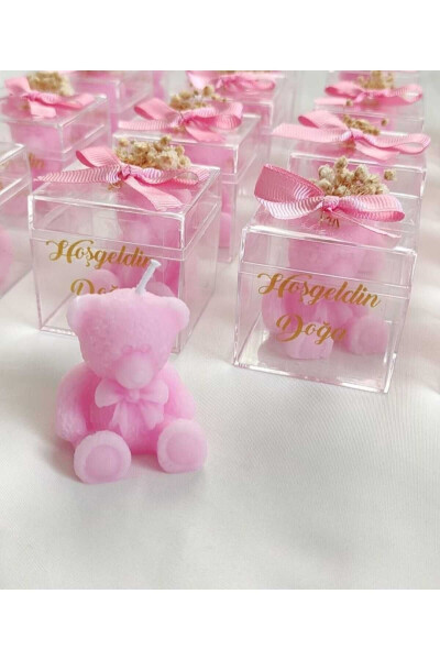 15 Adet Mika Kutuda Ayıcık Mum Hediyelik Baby Shower, Doğum Günü, Kutlama - 2