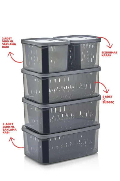 15 dona Fresh Antrasit filtrli muzlatgich saqlash to'plami - 3