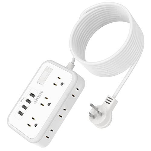 15 Feet Uzunluğunda Uzatma Kablosu, 6 Geniş Prizli ve 4 USB Portlu Akım Koruyucu Priz, Düz Fiş, Duvara Monte Priz Uzatıcısı, 1080 Joule, İç Mekan Ev Ofisi, Yurt Odası Gereçleri İçin Çoklu Prizler - 7