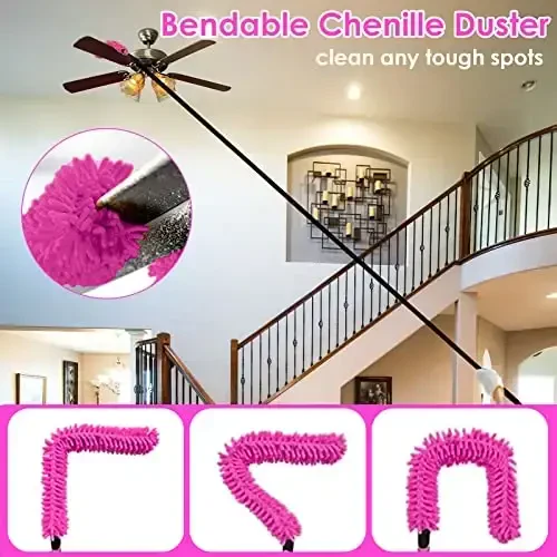 15 Foot Dusters for Cleaning, Duster with Extension Pole 7-15ft, 12 PCS Microfiber Feather Duster Used for Cleaning Ceiling Fan, High Window, Sofa, Cobweb Duster for Women - 4