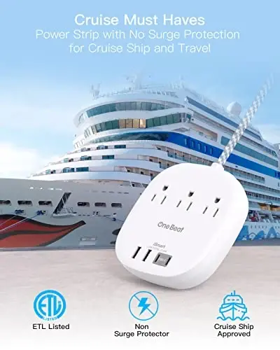 15ft Flat Plug Power Strip, Ultra Flat Extension Cord - 3 Outlets 4 USB Ports (2 USB C) 22.5W/4.5A Desktop Charging Station, Power Strip No Surge Protection for Cruise Ship Dorm Room Travel Essentials - 4
