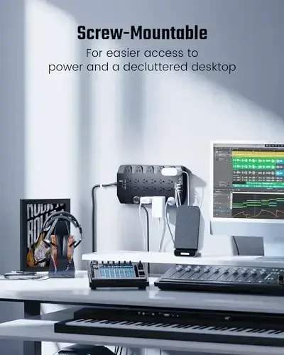 15 Ft Удлинитель с защитой от перенапряжения, SUPERDANNY с 22 розетками, 2 USB-C и 4 USB-A, 2100 Дж, 15 Ft Удлинитель для тяжелых условий эксплуатации (1875 Вт/15 А) для офиса, школы - 7