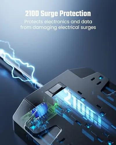 15 Ft Удлинитель с защитой от перенапряжения, SUPERDANNY с 22 розетками, 2 USB-C и 4 USB-A, 2100 Дж, 15 Ft Удлинитель для тяжелых условий эксплуатации (1875 Вт/15 А) для офиса, школы - 5