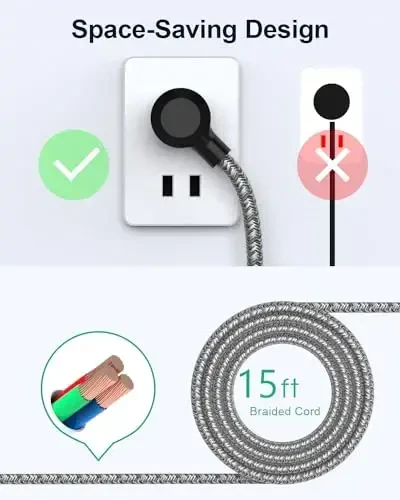 15FT Power Strip Surge Protector - 2 Pack Extension Cord with 6 Outlets 4 USB Ports, Flat Plug, 900 Joules, 15A Circuit Breaker, Wall Mount for Home Office Dorm - 5