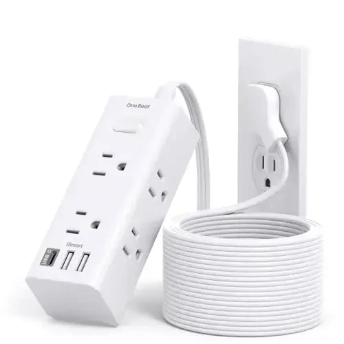 15 Ft Uzaytirgich Ko'p Rozetkali, Yassi Vilkali Elektr Tormozlash Chizig'i 15 Ft Uzun Chiziqli, 6 Rozetkali 3 USB Port (1 USB C), Sayohat, Kollej, Yotoqxona Essentials uchun Ko'p Rozetkali Devor Vilkasi 
