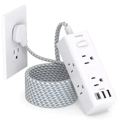 15 Ft Uzaytirgich sim ko'p rozetkali, tekis vilka, 15 Ft uzun simli kuchlanishdan himoyalovchi tok uzatgich, 6 rozetka 3 USB porti (1 USBC) uy ofisi kolleji yotoqxonasi uchun ko'p rozetkali devor vilkasi 