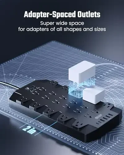 15 Ft uzaytirish simi kuchlanishdan himoya qiluvchi tarmoqli filtrlar, SUPERDANNY 22 rozetkali kuchlanishdan himoya qiluvchi, 2 USB-C va 4 USB-A, 2100J, 15Ft yassi vilka og'ir yuk ko'taruvchi uzaytirish simi (1875W/15A) ofis, maktab uchun - 3