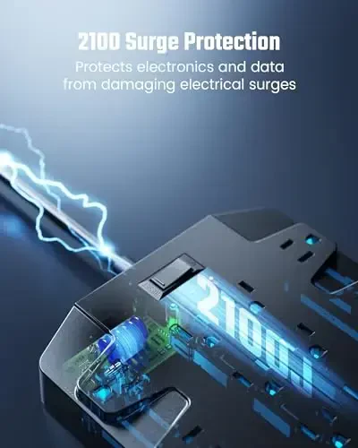 15 Ft uzaytirish simi kuchlanishdan himoya qiluvchi tarmoqli filtrlar, SUPERDANNY 22 rozetkali kuchlanishdan himoya qiluvchi, 2 USB-C va 4 USB-A, 2100J, 15Ft yassi vilka og'ir yuk ko'taruvchi uzaytirish simi (1875W/15A) ofis, maktab uchun - 5