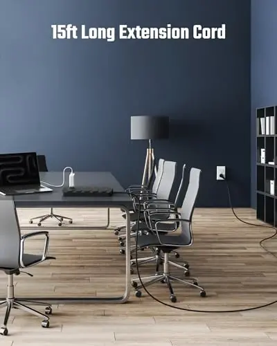 15 Ft uzaytirish simi kuchlanishdan himoya qiluvchi tarmoqli filtrlar, SUPERDANNY 22 rozetkali kuchlanishdan himoya qiluvchi, 2 USB-C va 4 USB-A, 2100J, 15Ft yassi vilka og'ir yuk ko'taruvchi uzaytirish simi (1875W/15A) ofis, maktab uchun - 6