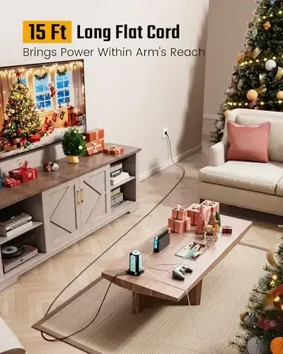 15 Ft Uzunlikdagi Uzatma Simi Elektr Tasmali Minora Aşırı Gerilim Koruyucusu, Bir Necə Rozetkali Stol Üstü Şarj Stansiyasi, 9 Rozetka, 4 USB (2 USB-C), 1080J Çoxsaylı Qoruma Rozetka Uzadıcı Ev Ofisi üçün Mavi - 2