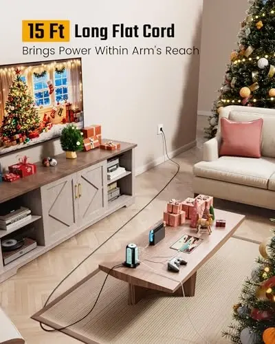 15-футовый удлинитель, сетевой фильтр в виде башни, защита от перенапряжения, настольная зарядная станция с несколькими розетками, 9 розеток, 4 USB (2 USB-C), 1080 Дж, несколько защитных устройств для дома, офиса, общежития - 2