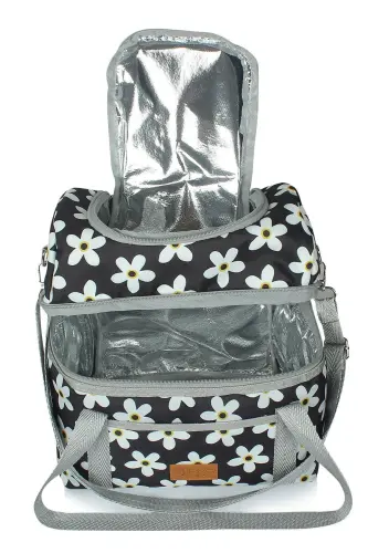 15 L Food Carrier Bag Hot and Cold Thermal Thermos Lunch Carrier Bag Camping Picnic Bag-Black Daisy - 3