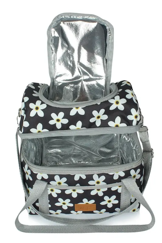 15 L Food Carrier Bag Hot and Cold Thermal Thermos Lunch Carrier Bag Camping Picnic Bag-Black Daisy - 3