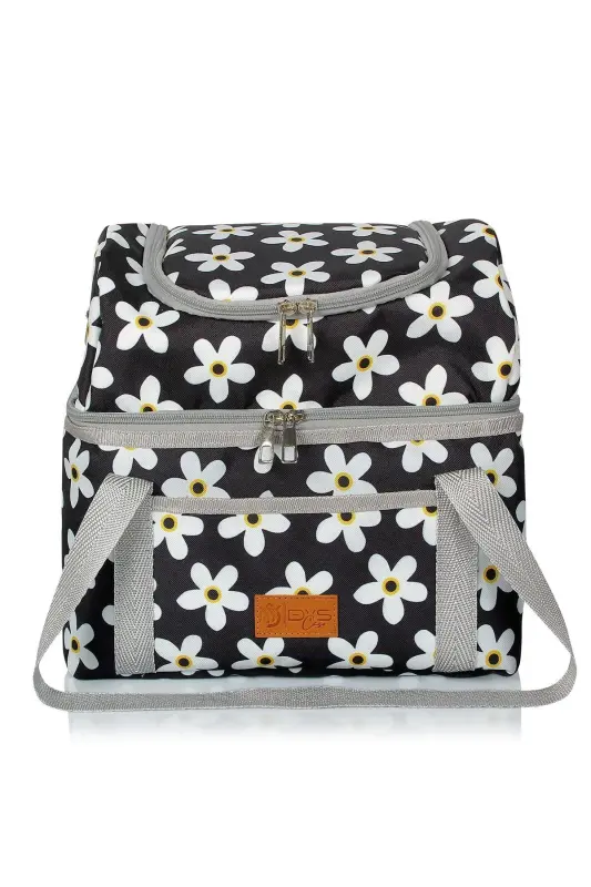 15 L Food Carrier Bag Hot and Cold Thermal Thermos Lunch Carrier Bag Camping Picnic Bag-Black Daisy - 4