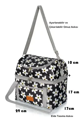 15 L Oziq-ovqat tashish sumkasi Issiq va sovuq termal termos Oziq-ovqat tashish sumkasi Camping piknik sumkasi-Qora ромашка - DYSCASE (1)