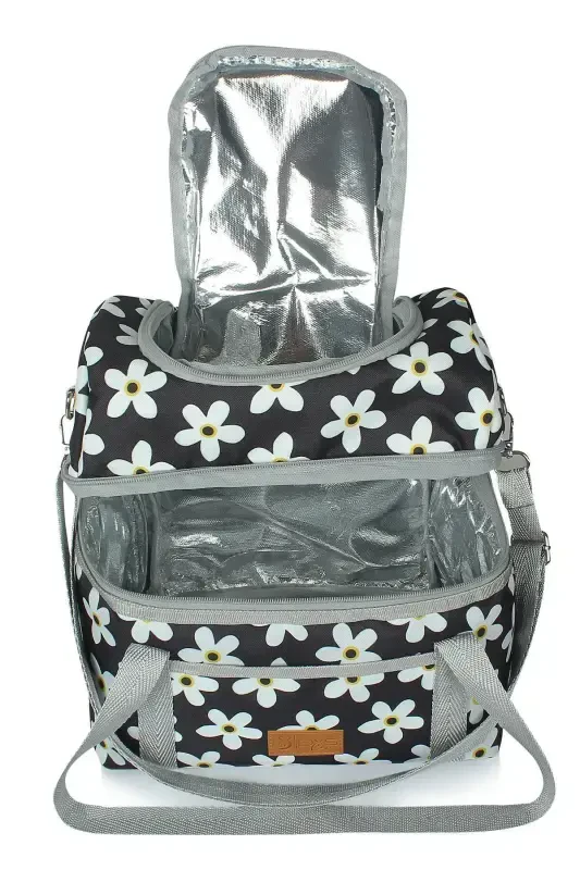 15 L Oziq-ovqat tashish sumkasi Issiq va sovuq termal termos Oziq-ovqat tashish sumkasi Camping piknik sumkasi-Qora ромашка - 3