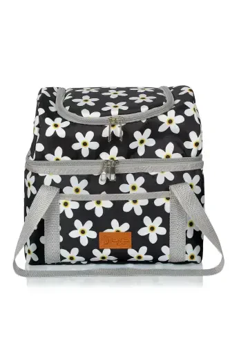 15 L Oziq-ovqat tashish sumkasi Issiq va sovuq termal termos Oziq-ovqat tashish sumkasi Camping piknik sumkasi-Qora ромашка - 4