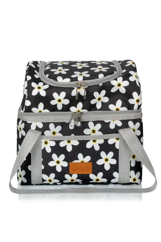 15 Л Сумка-холодильник для еды Термосумка для ланча Термоизолированная сумка для пикника - Черная ромашка - 4