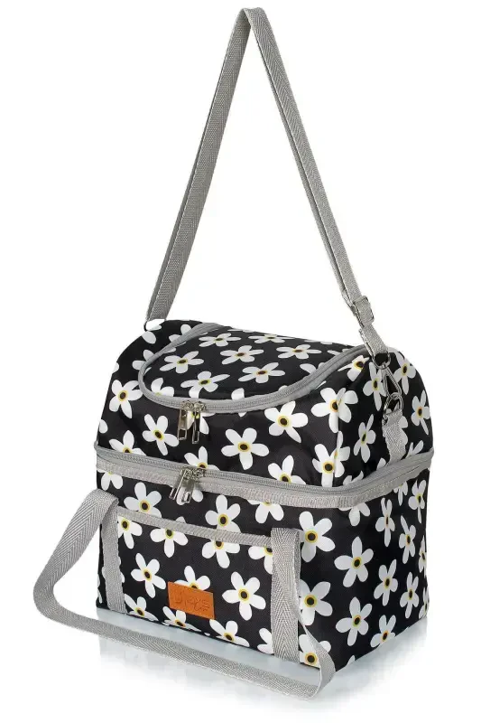 15 Л Сумка-холодильник для еды Термосумка для ланча Термоизолированная сумка для пикника - Черная ромашка - 5