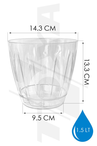 1.5 Liter Daisy Orchid Pot with Tray Transparent Plastic Pot Ø14.3 x 13.3 cm - 2