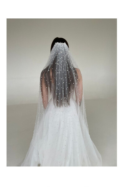 1.5 Meter Pearl Bridal Veil, Long Bridal Veil with Comb Pearl Veil White - 7