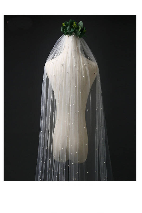 1.5 Meter Pearl Bridal Veil, Long Bridal Veil with Comb Pearl Veil White - 8