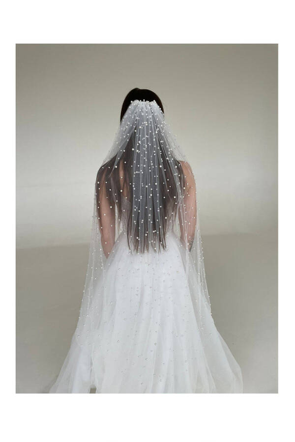 1.5 Meter Pearl Bridal Veil, Long Bridal Veil with Comb Pearl Veil White - 4