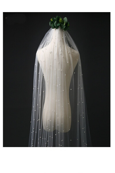 1.5 Meter Pearl Bridal Veil, Long Bridal Veil with Comb Pearl Veil White - 5