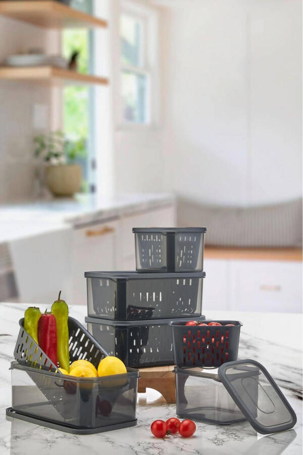 15 Parça Fresh Antrasit Süzgeçli Buzdolabı Saklama Seti - 2